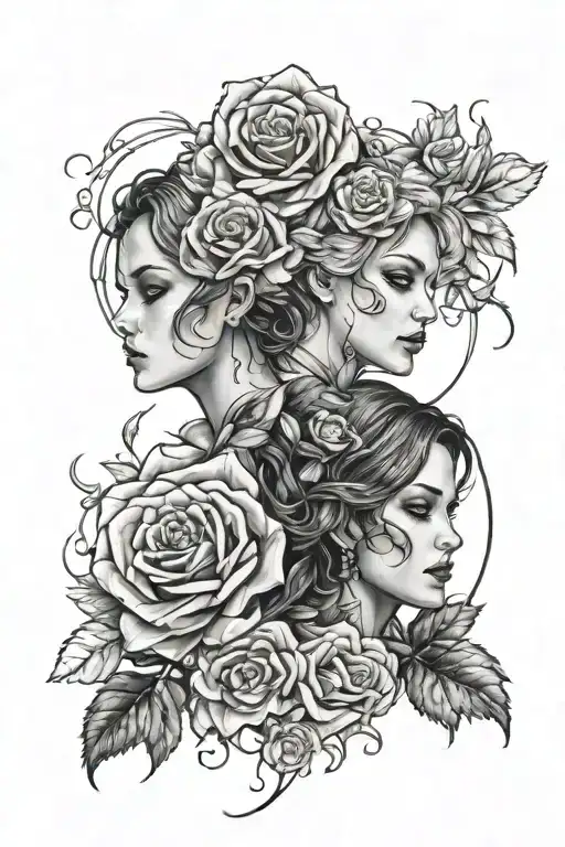 Gemini Sisters Facing With Roses