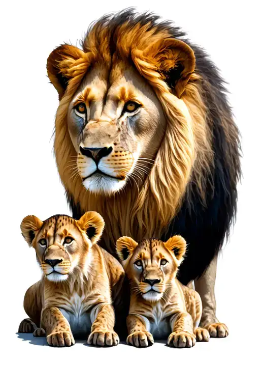 Mom Lion And 3 Cubs Face Only