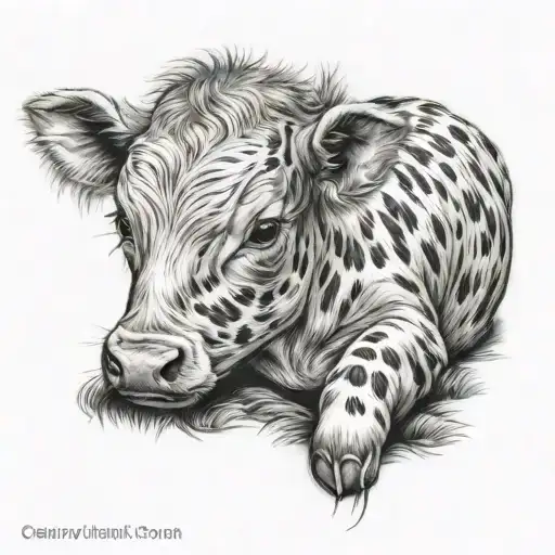 Baby Calf Sized Tatto With Realistic Tattoo Design