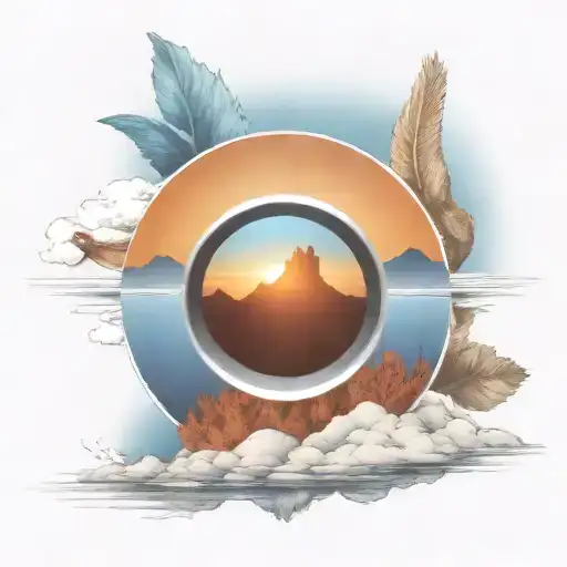 Blue Mountains And Lake View Through Camera Lens To Texas Sunrise Of Rising Phoenix Bird