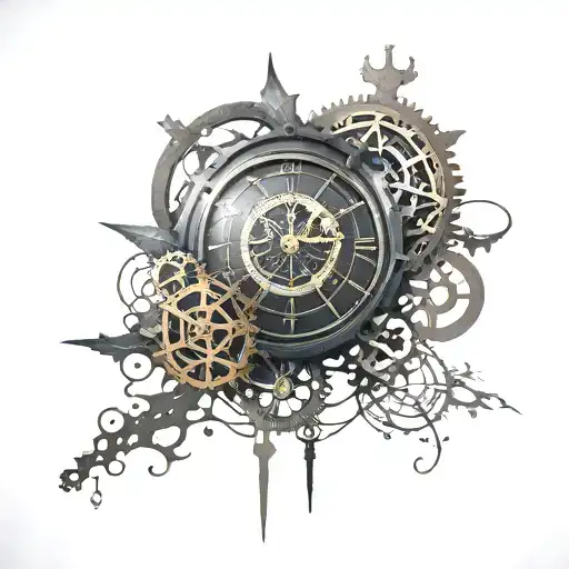 Darkness Inspired Tattoo Featuring A Steampunk Clock And Gears
