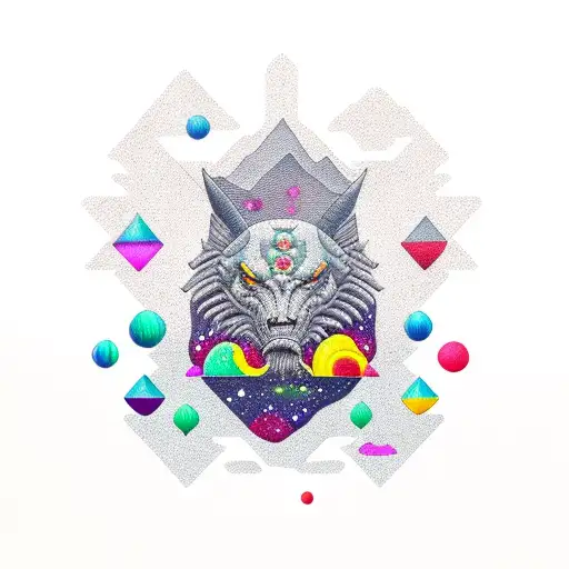 Grey Mountains With Colorful Outer Space