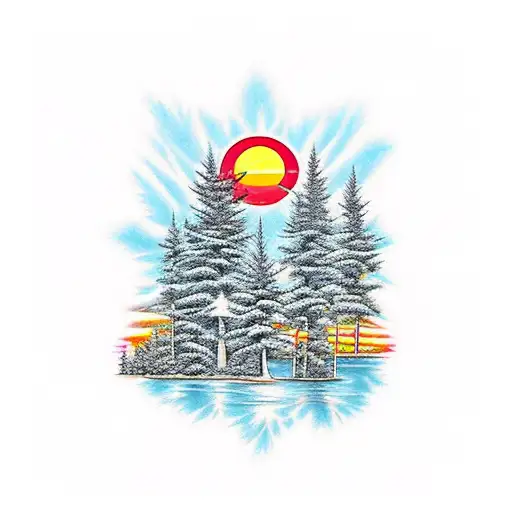 Canadian Trees On A River And Pineapples In The Sunset In Rasta Colors