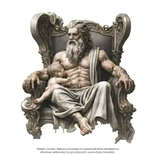 Zeus Holding A Baby Sitting In A Throne
