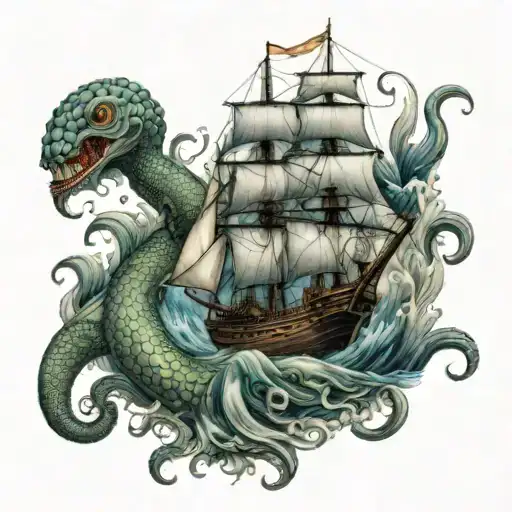 Ship And A Kraken And Mermaid