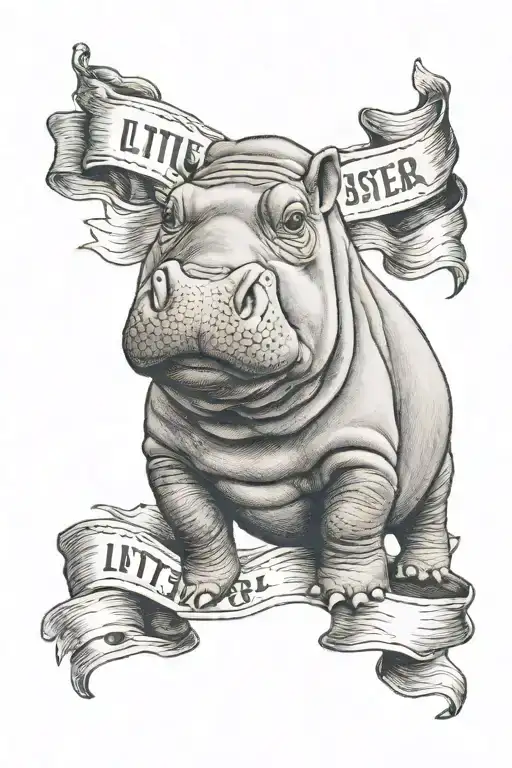Baby Hippo With Banner That Says Little Sister