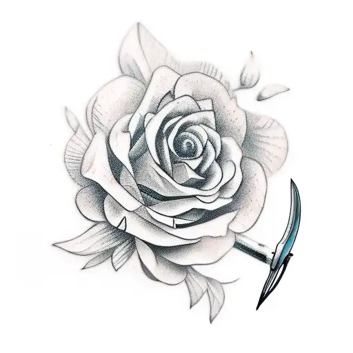 A Sword And Pen Combined With Floral Background