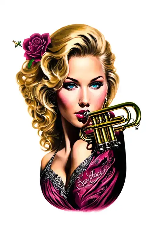 Sexy Blonde Female Trumpet Plaer