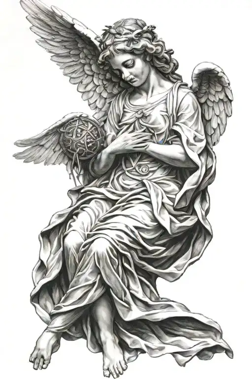 Angel Holding The Rosery Wrapped Around The Hand