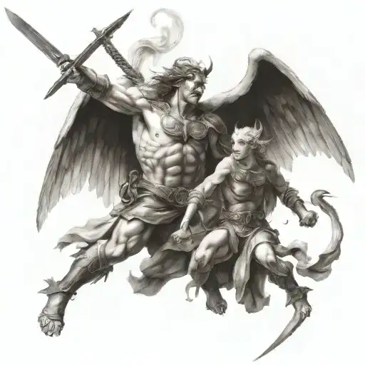 Angel Warrior Defeating Satan
