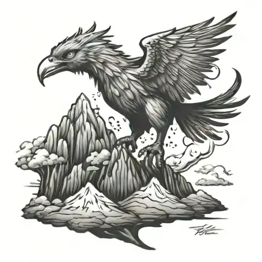 Phoenix Flying Out Of A Volcano