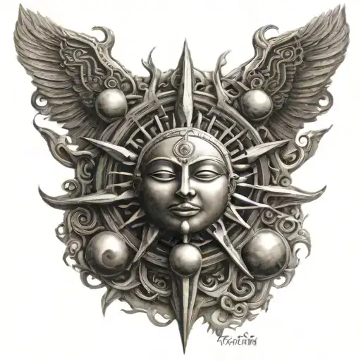 Sun And Trishul And Damru