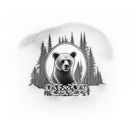 Bear With Forest And Mountains And A Celtic Theme