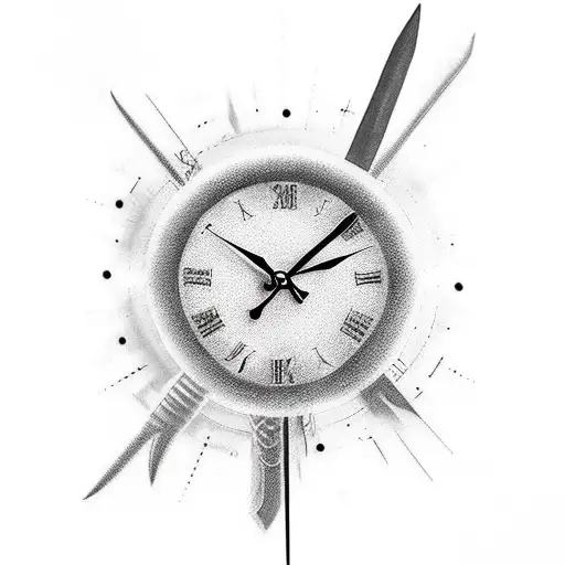 Clock Fading Into Dust With Swords As The Hand