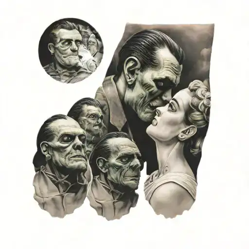 Halloween Sleeve With Frankenstein And Bride Kissing