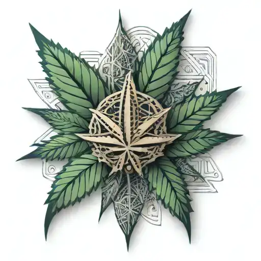 A 3D Printed Cannabis Leaf With Intricate Geometric Patterns And Sailing Symbols