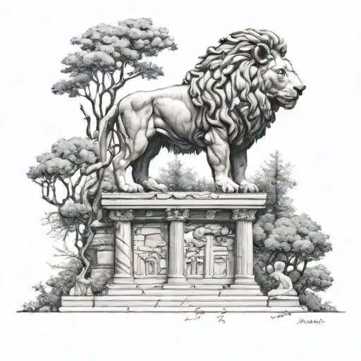 Lion Statue Architecture Forrest Trees Nature Greek