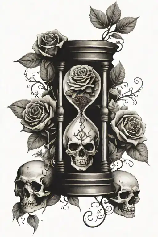 Hourglass Surrounded By Skull And Roses