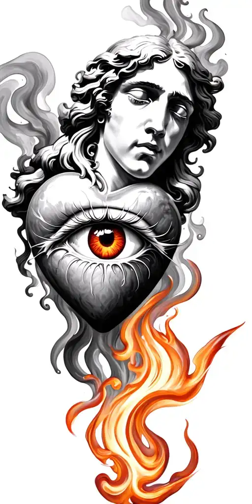 Sacred Heart With All Seeing Eye Side Fire Smoke