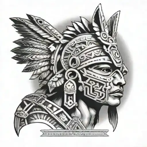 Mexican Aztec Warrior With Pyramids And Animal