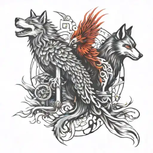 Phoenix And Samurai And Wolf