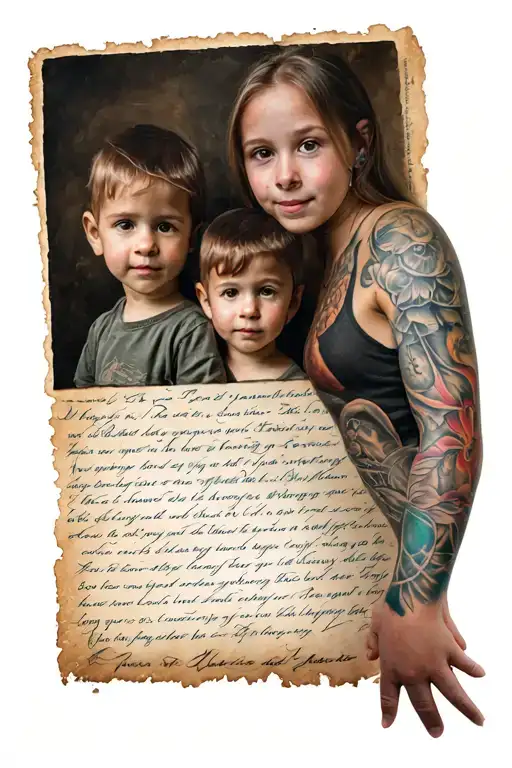 Half Sleeve From Left Elbow To Write With 3 Photos Of My 3 Children