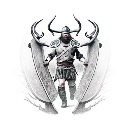 Viking Warrior Chasing A Stag