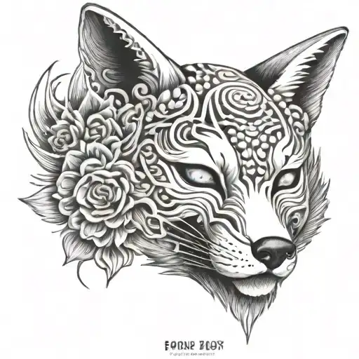 A Japanese Fox Mask With Intricate Music Notes And Symbols As Part Of The Design