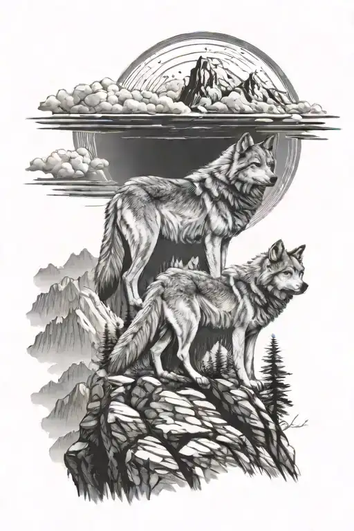 Wolves On A Cliff Howling Wolf
