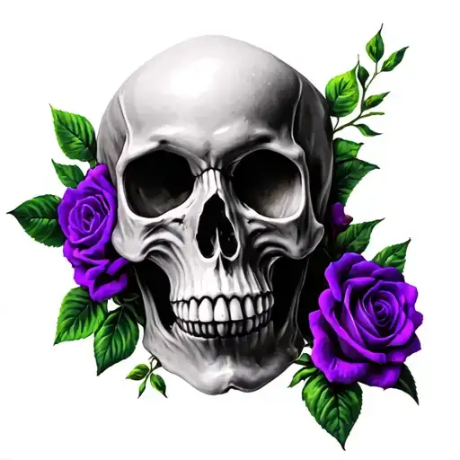 Skull With Purple Roses