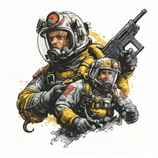 A Symbiotic Relationship Between A Firefighter And A Celestial Being In A Space Scene