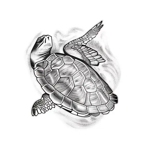 Flying Turtle And Behind Is Planet