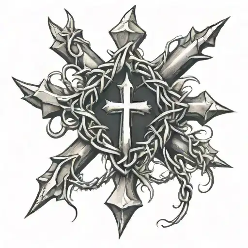 Cross With Crown Of Thorns Wrapped Around Arm