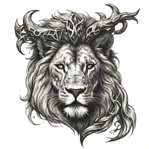 Lion Whit Horns And Fire
