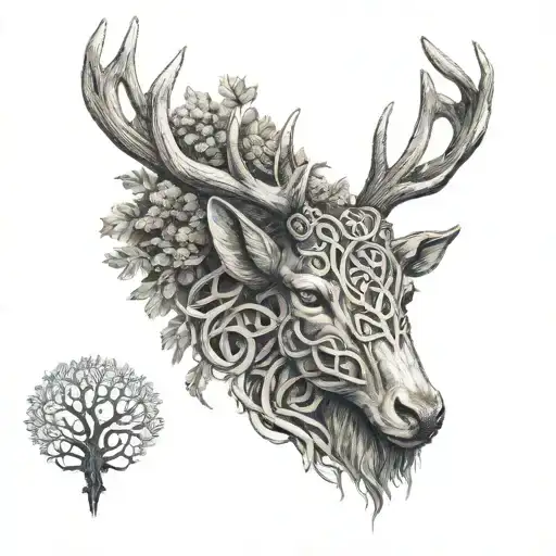 Celtic Deer Head With Trees