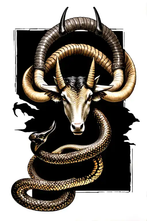 Capricorn With Snake And Zodiac Ox