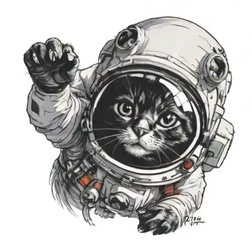 A Astronaut Black Cat With A White Chin And Paws In Space