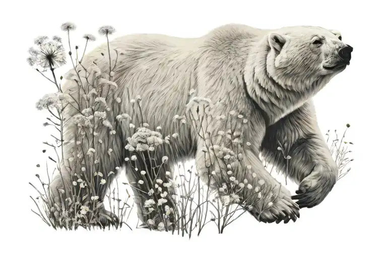 Polar Bear And Dandelion Flower Field