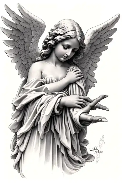 Angel And A Hand With Amen Sign