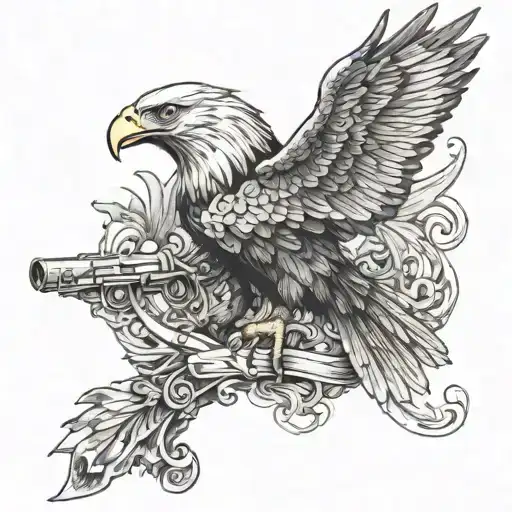 An Intricately Detailed Rifle Intertwined With A Majestic Eagle In Flight