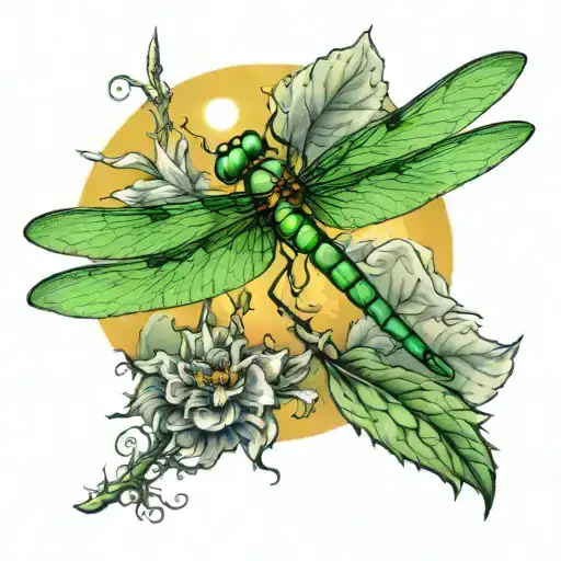 Green Dragonfly Flying Towards The Sun