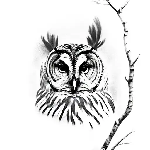 A Majestic Barred Owl Perched On A Branch Of A Birch Tree In A Mystical Forest