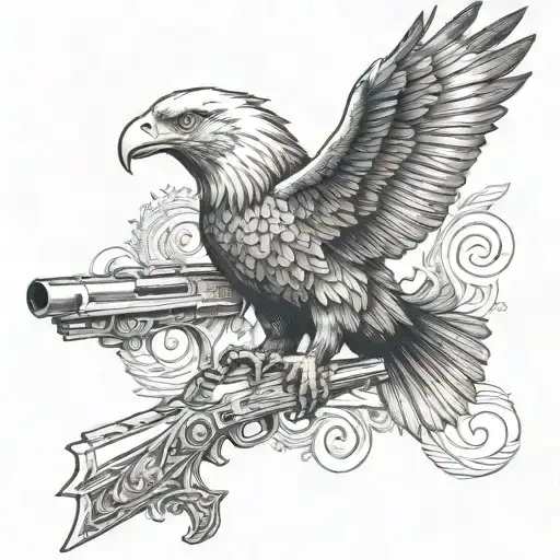 An Intricately Detailed Rifle Intertwined With A Majestic Eagle In Flight