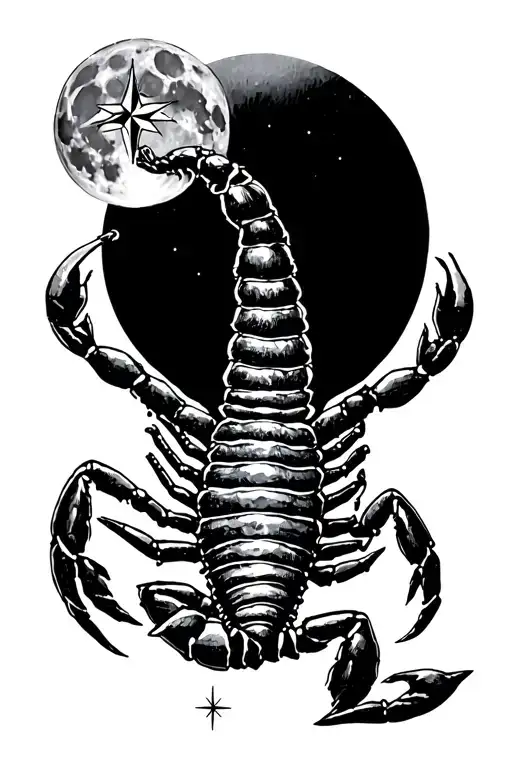 Scorpion And A Compass Under A Full Moon
