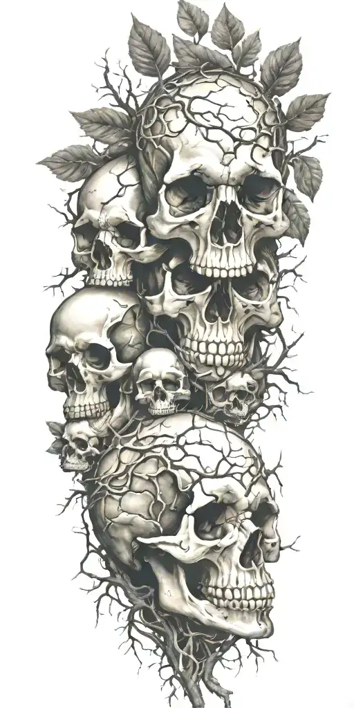 Skulls Surround By Tree Roots And Fire
