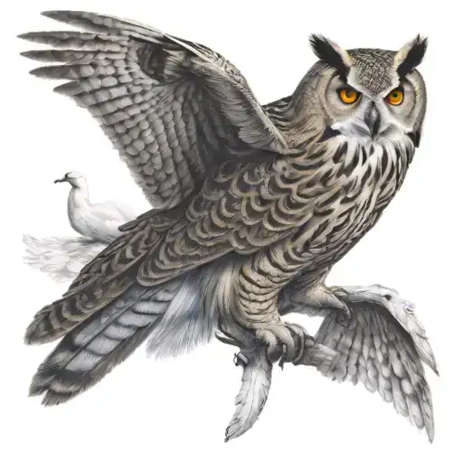 Eagle Owl And Swan