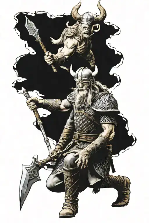 Viking Warrior Taking A Knee While Battle Happens Around Him