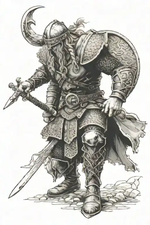 Viking Warrior Taking A Knee In Battle Scene