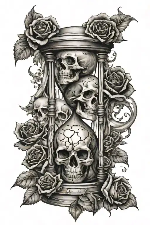 Hourglass Of Death With Black Roses And Skulls
