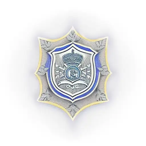 A Minimalist Tattoo Of A Police Badge Surrounded By Blooming Flowers